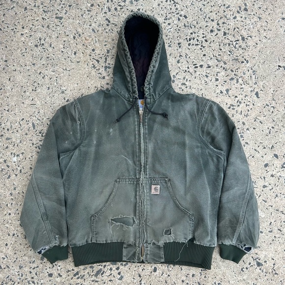 Carhartt Other - Vintage Carhartt  Hooded Jacket Faded And Distressed Green J130 MOS Size M 2007